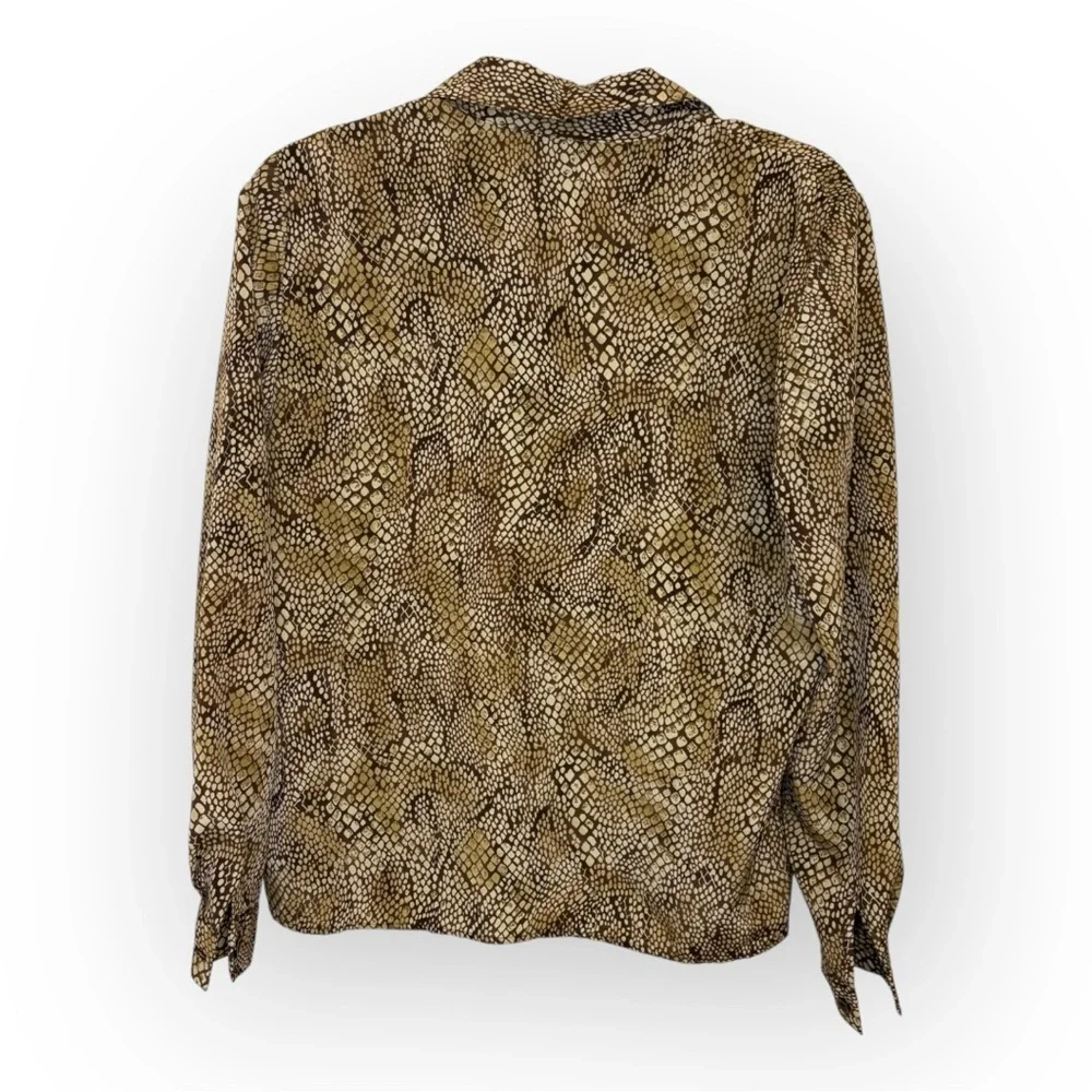 Vintage Joan Leslie Snake Print Button Down Blouse Brown Animal Print Top 10P